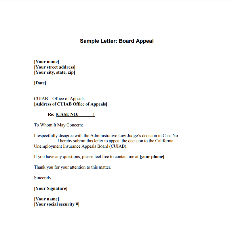 Sample Letter To Edd Providing Notice Of Appeal Of Unemployment Benefits Crosner Legal